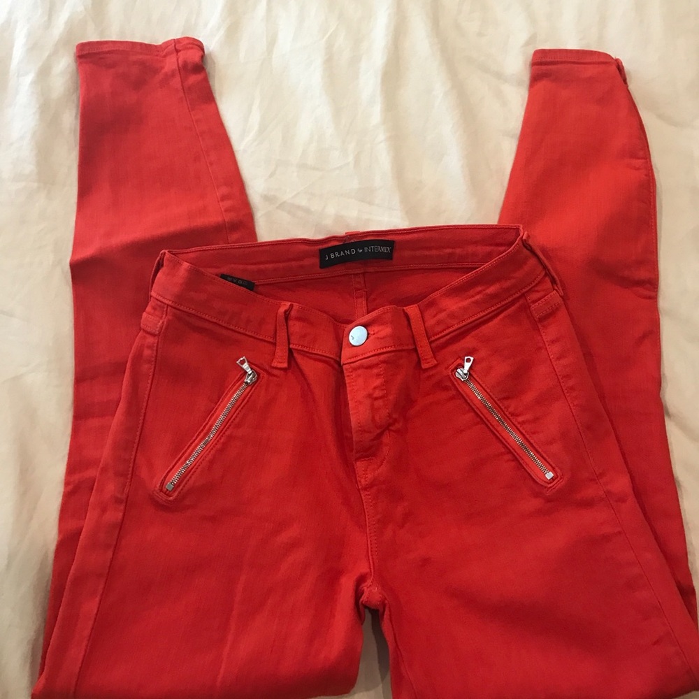 JBrand red denim with zippers