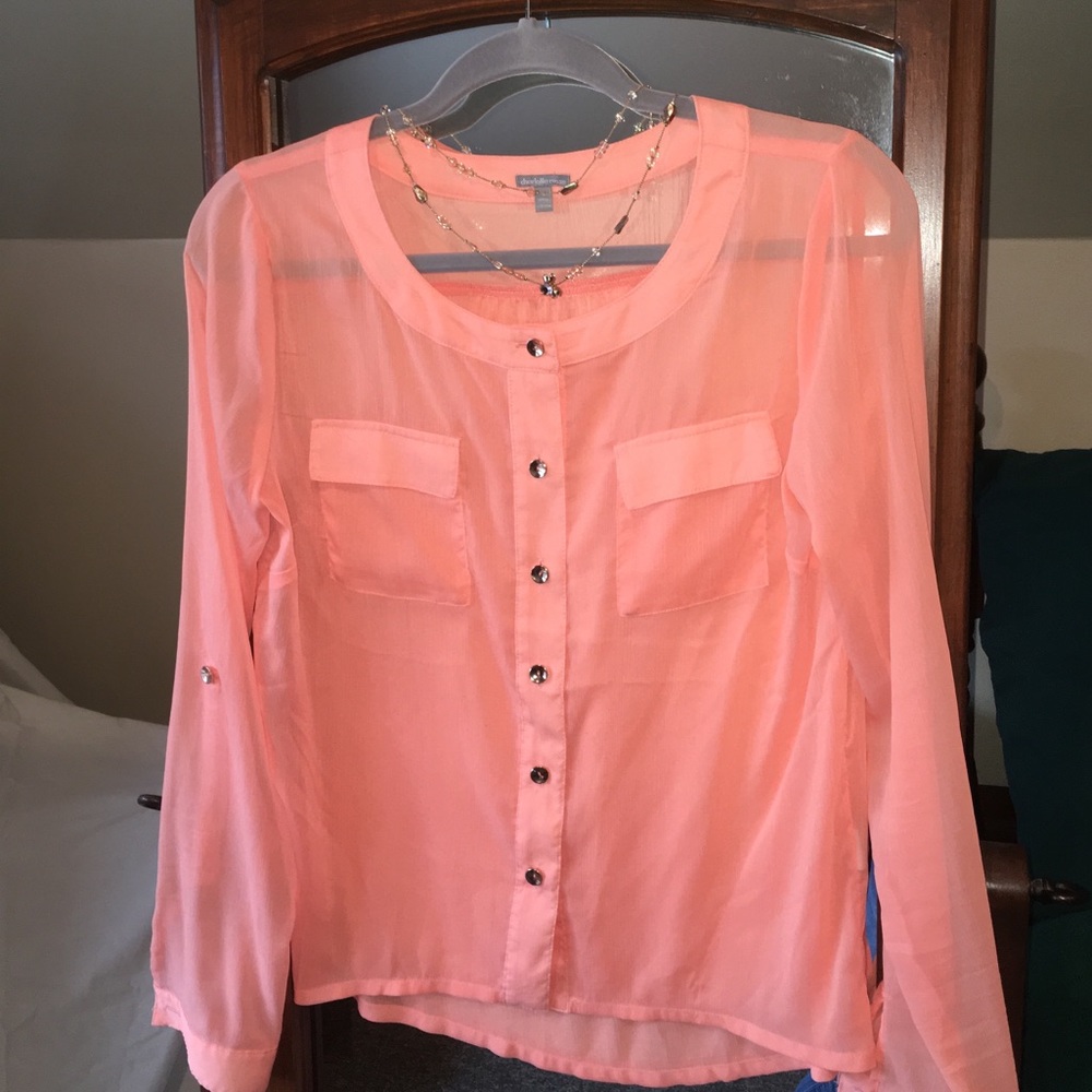 Peach Button-down Blouse