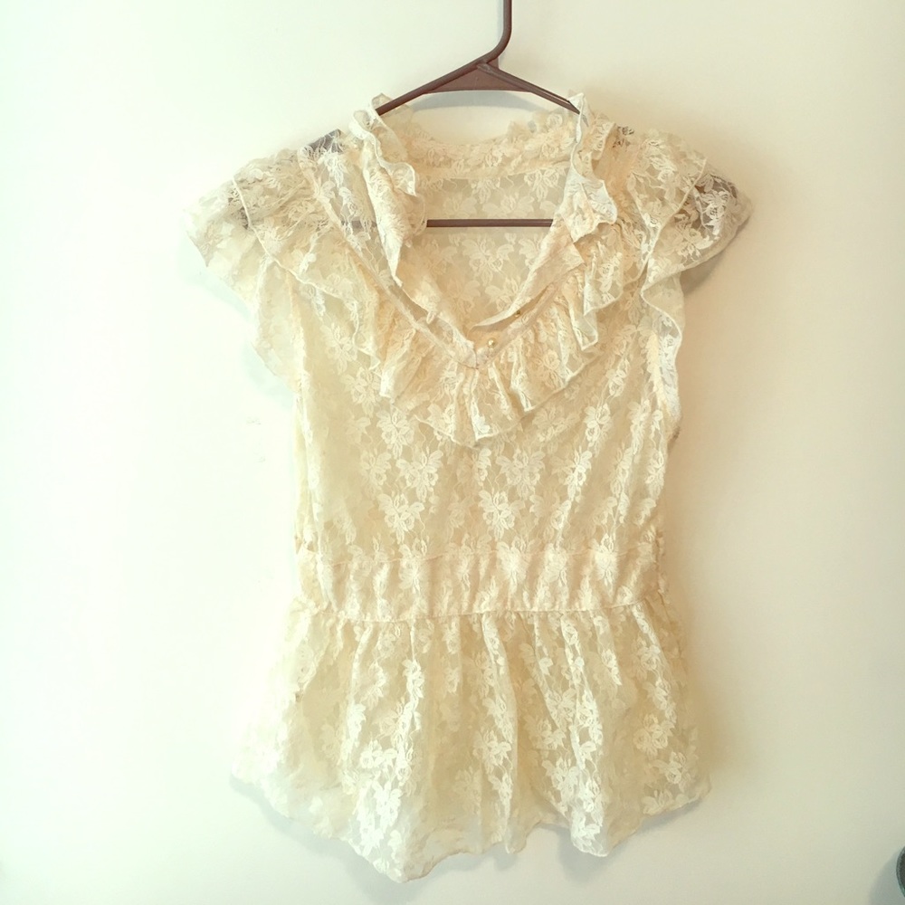 Free People Lace Top with Ruffles