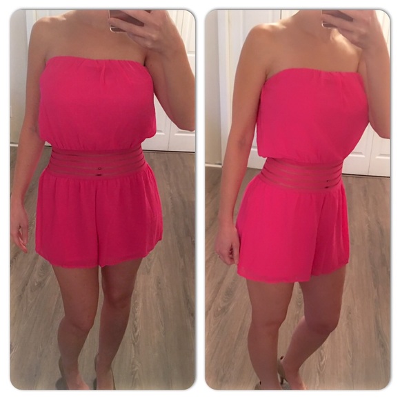 1 Large LEFT Hot Pink Romper elastic shear stripes - Picture 2 of 2