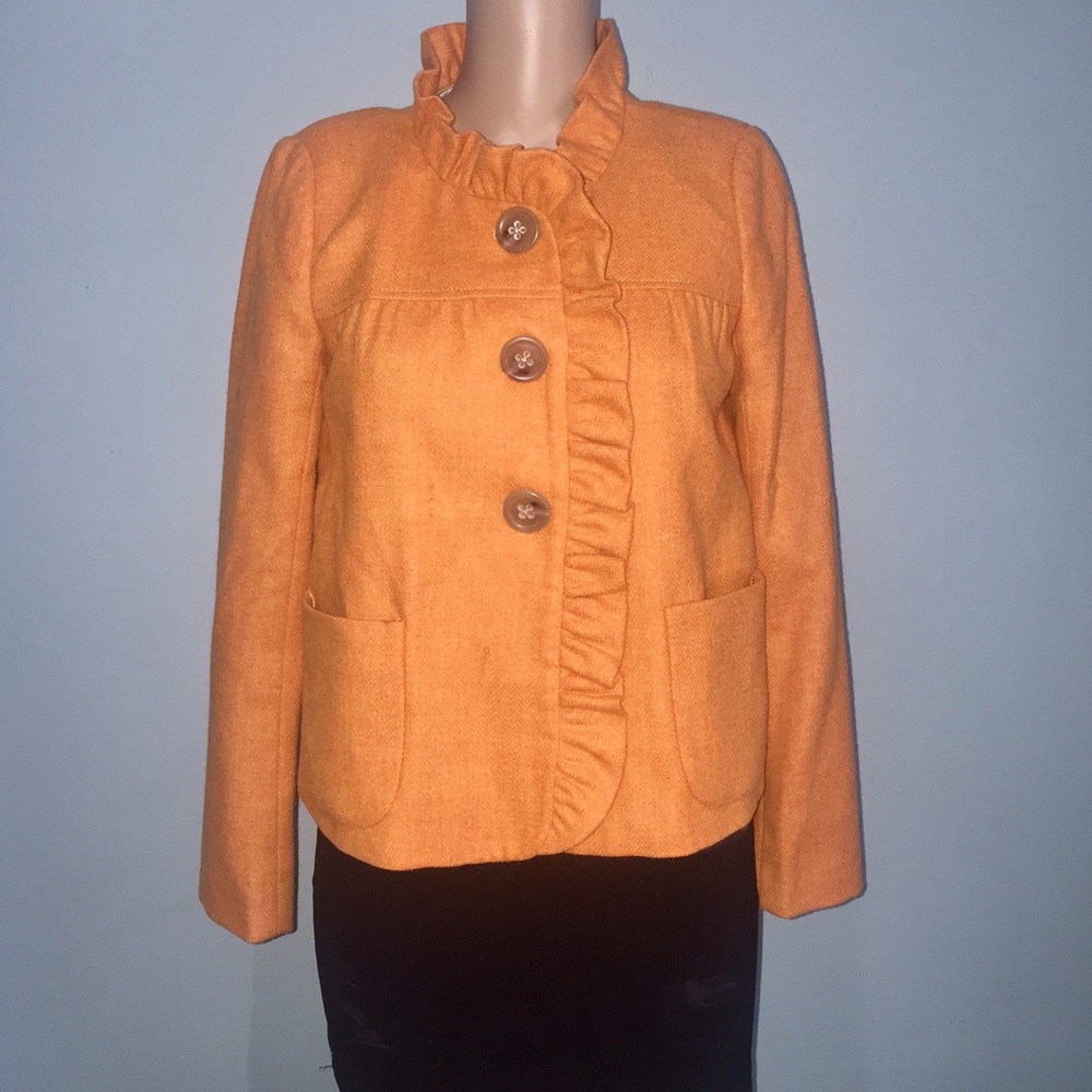 J. Crew black label orange ruffled wool peacoat 0
