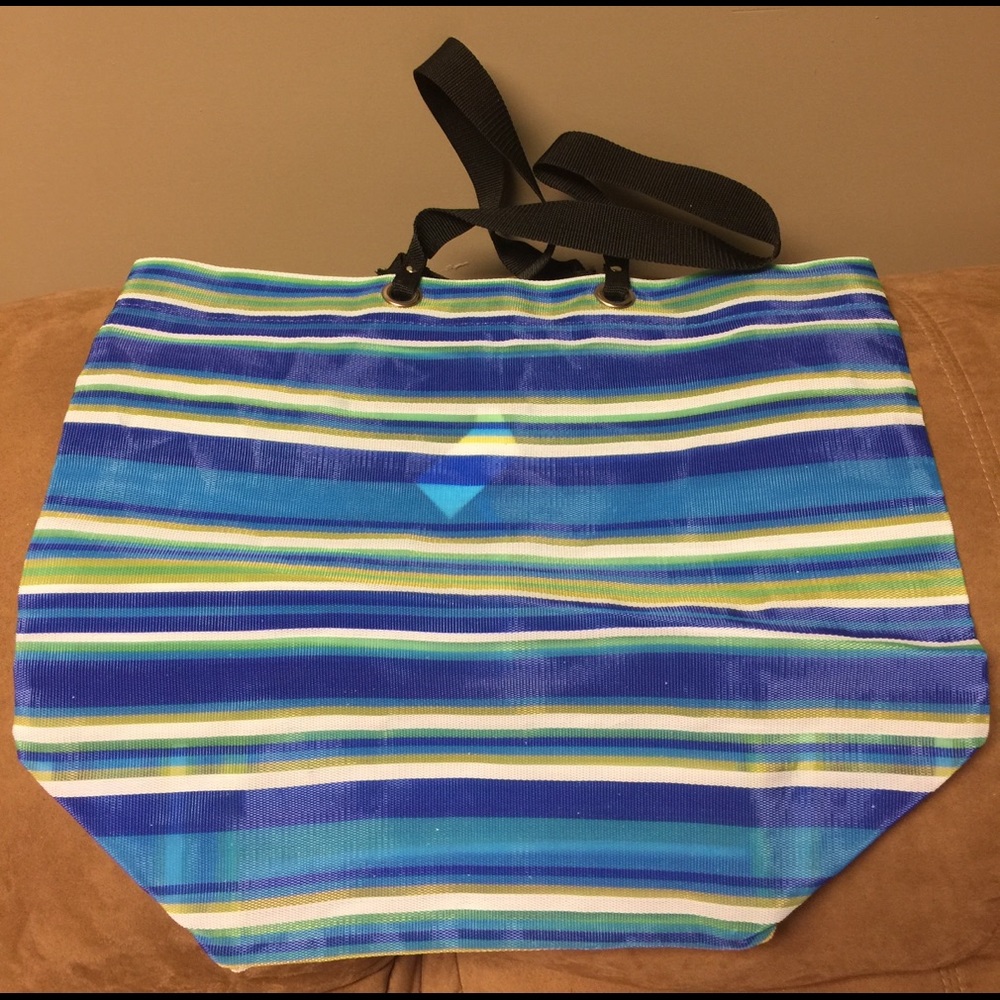 Blue and green mesh beach bag