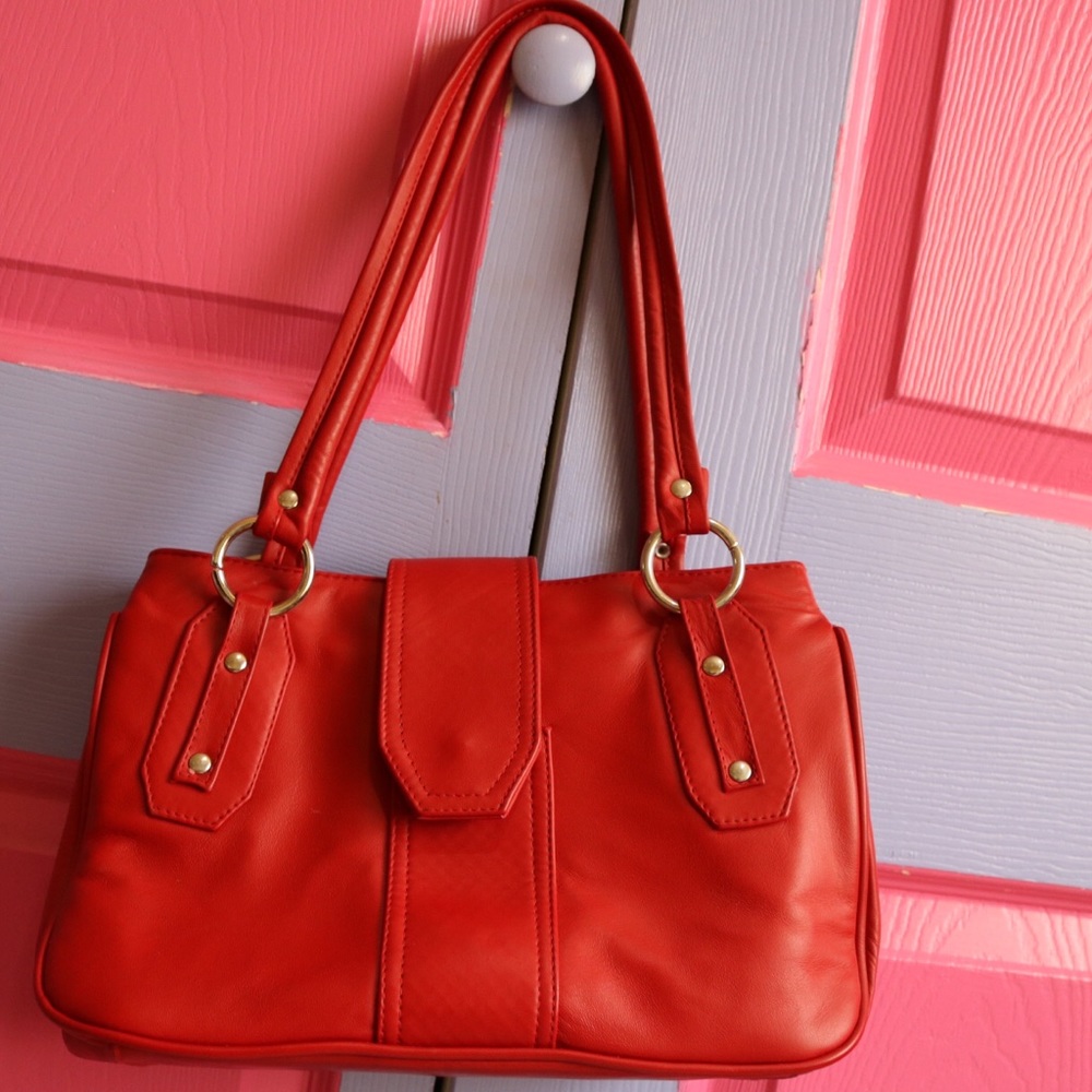 Red Multiple Zipper Leather Bag