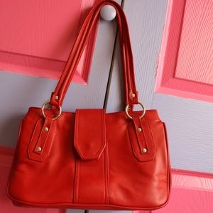 Red Multiple Zipper Leather Bag