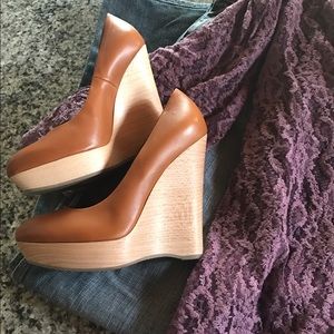YSL Brown Leather Wedges
