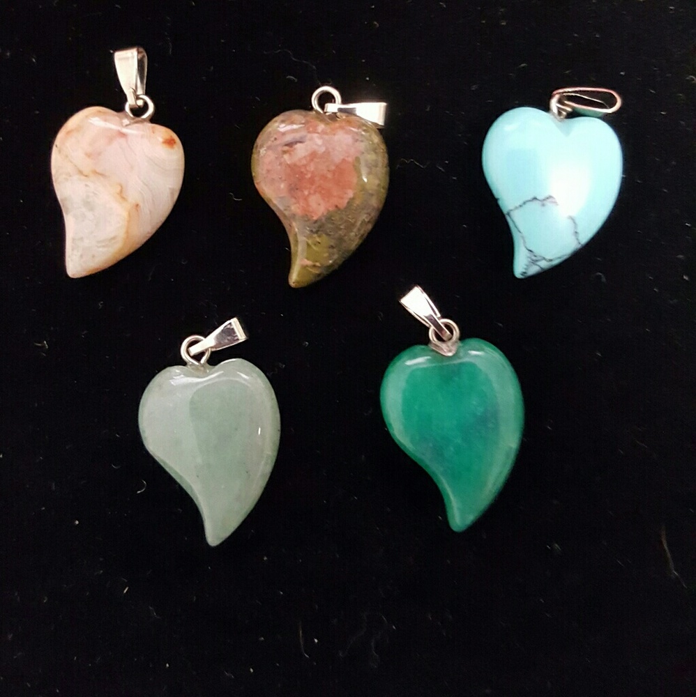 Small heart shaped stone pendants