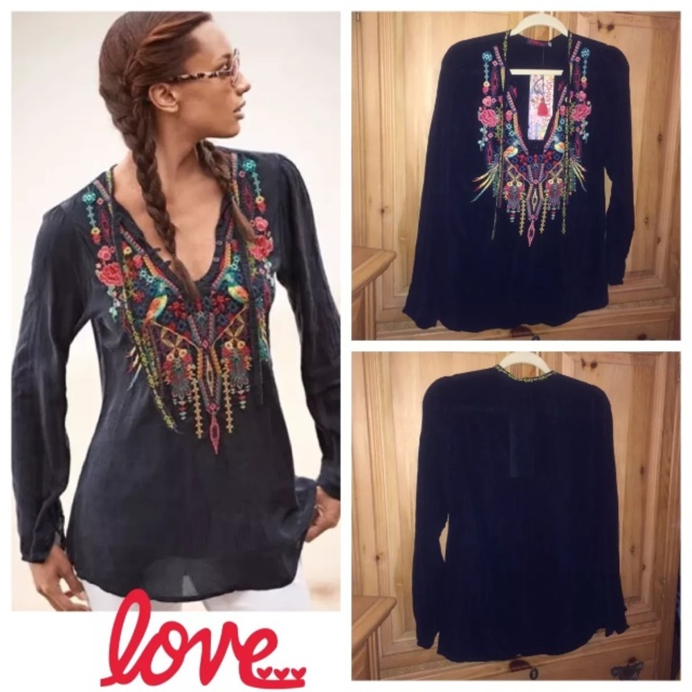 NWT JOHNNY WAS SERENDIPITY EMBROIDERED TUNIC XS