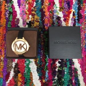 NEW Michael Kors black leather band watch