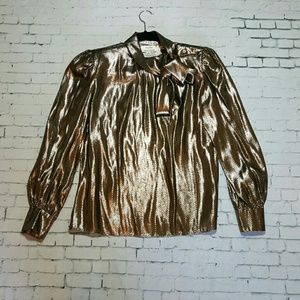 Vintage Metallic Gold Tie Blouse