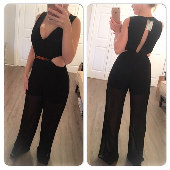 Black jumpsuit with cut out sides shear pants - Picture 2 of 2