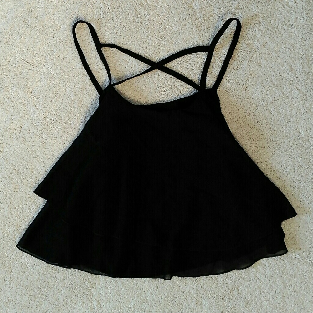 SOLD NEW RED+BLACK Tiered Chiffon Crop Top SET