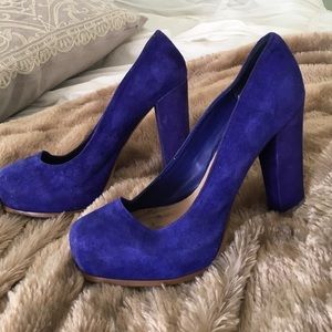 Blue suede chunky heels