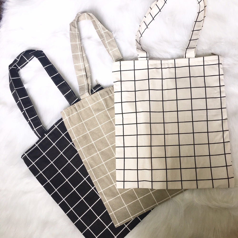 ▪️ Striped Black / Taupe / White Canvas Totes