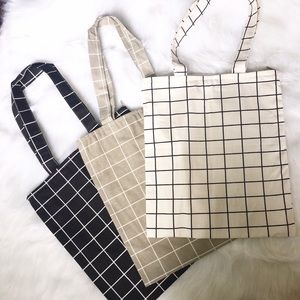 ▪️ Striped Black / Taupe / White Canvas Totes
