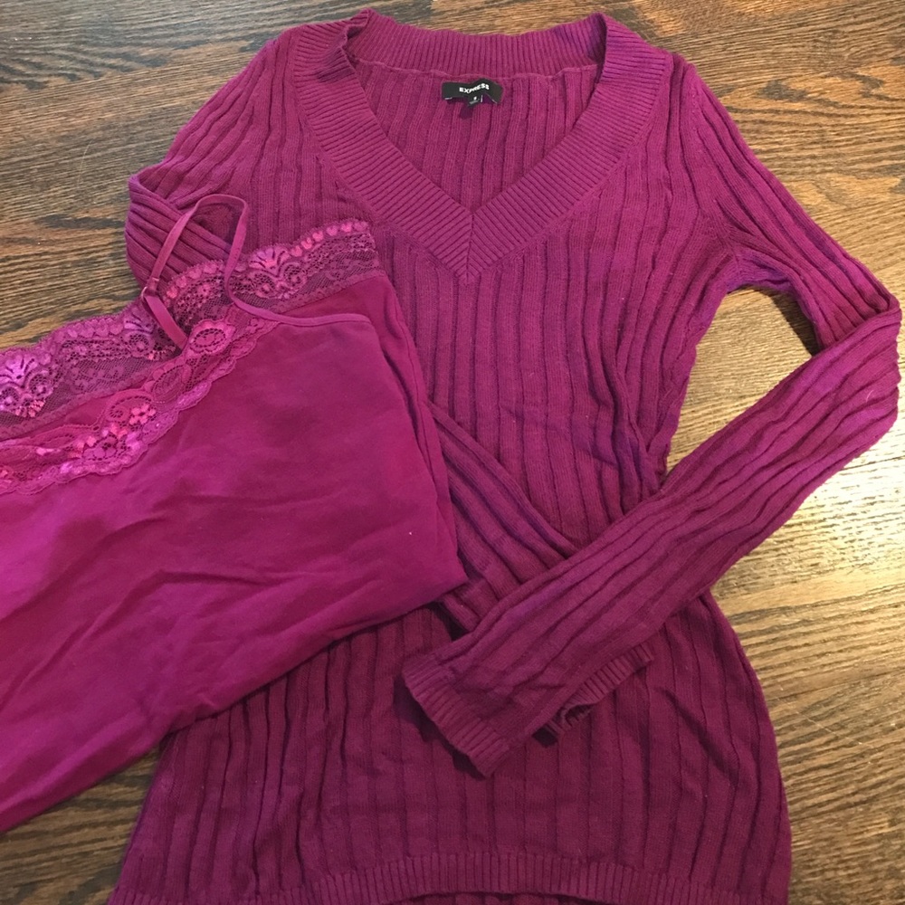 Express Maroon Sweater with Matching Camisole