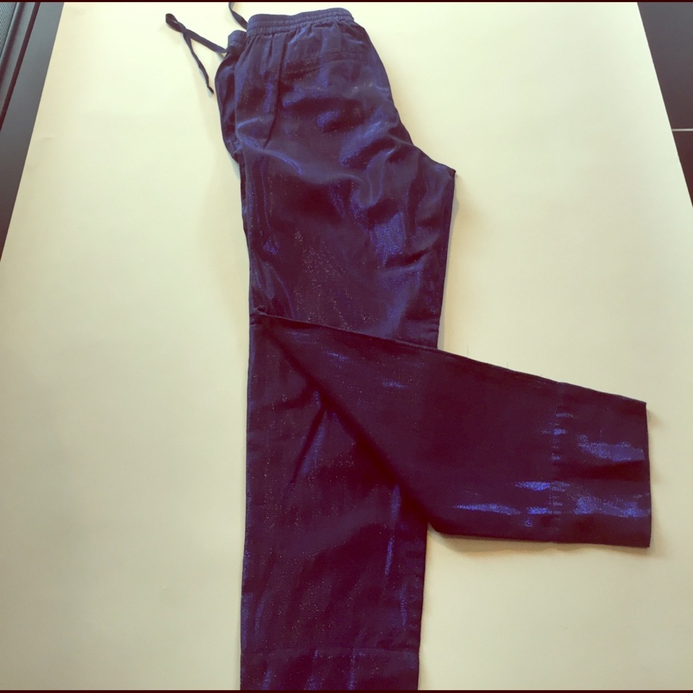Metallic blue drawstring pants!