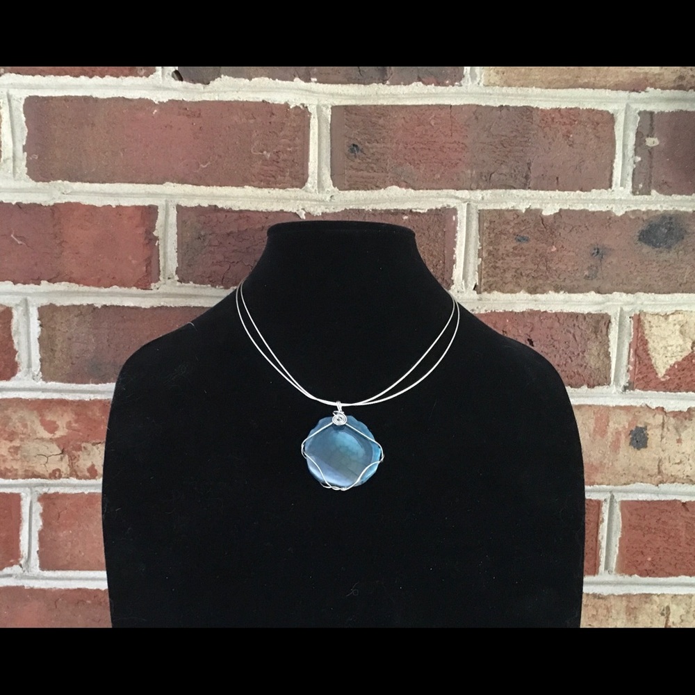 Beautiful Blue Polished Glass Pendant, NWT!!