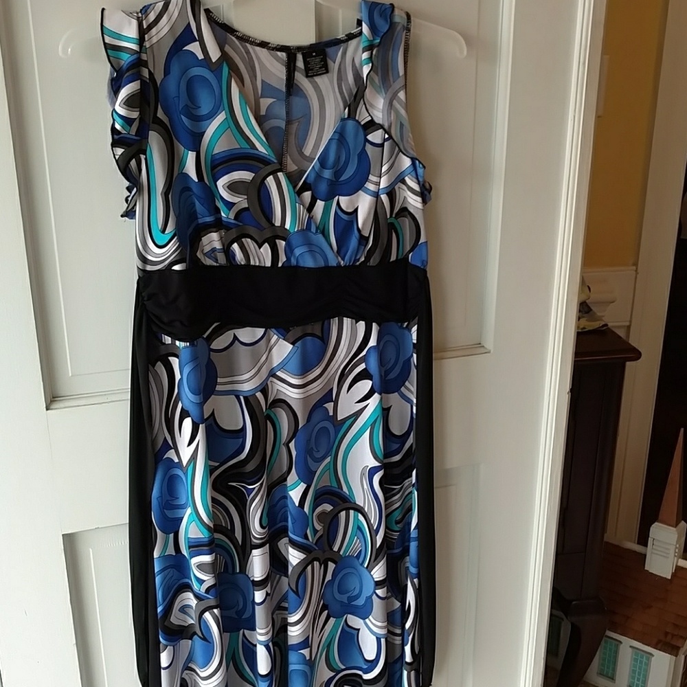 Royal blue, black polyester dress