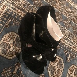 Black Velvet Wedge Heels