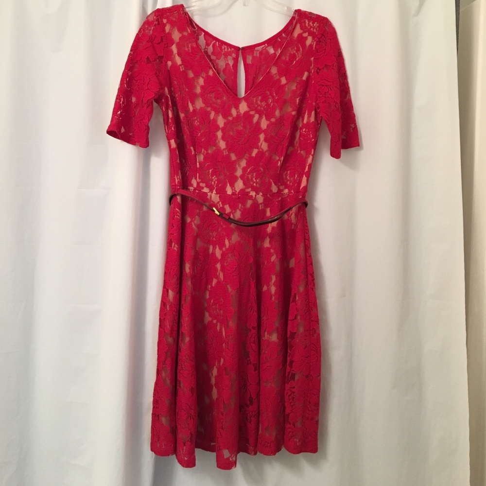 Cute red lacy dress over cream lining. Size 10.