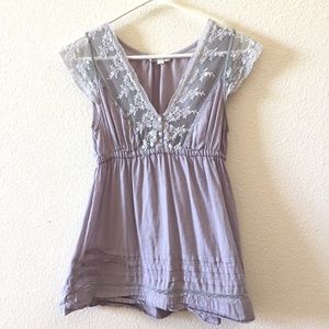 Purple, white + grey lace tunic shirt