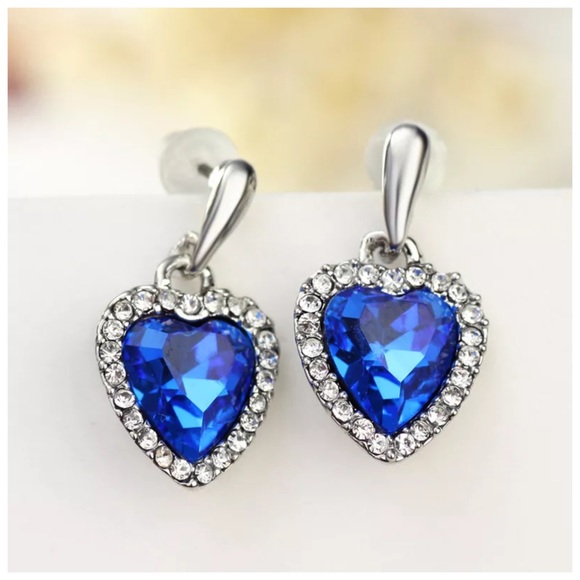 Swarovski Crystals Mycah Blue Heart Earrings - Picture 2 of 4
