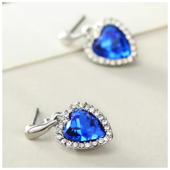 Swarovski Crystals Mycah Blue Heart Earrings - Picture 3 of 4