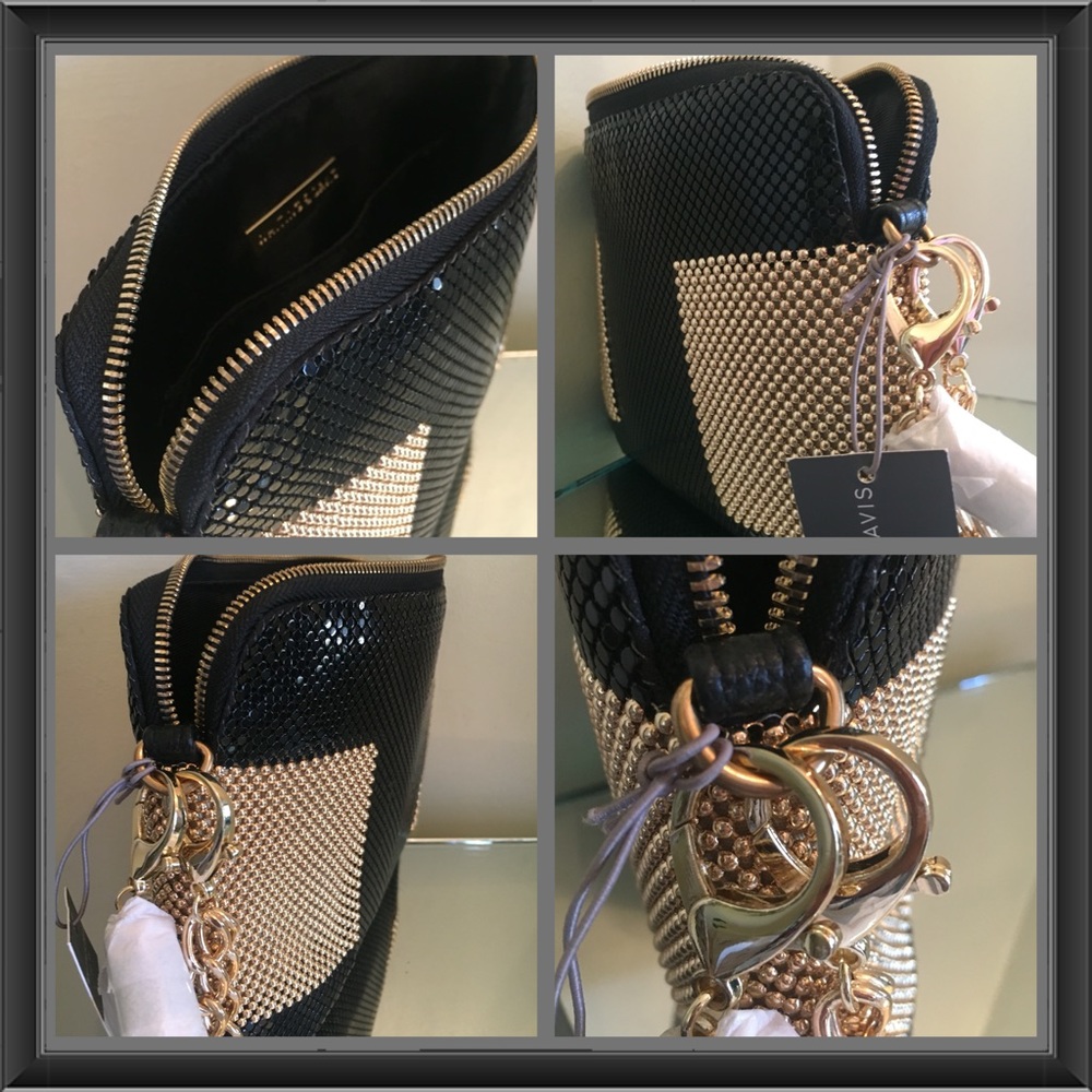 Whiting & Davis BLACK & GOLD Metal Mesh Clutch bag - Picture 4 of 8