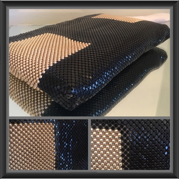 Whiting & Davis BLACK & GOLD Metal Mesh Clutch bag - Picture 2 of 8
