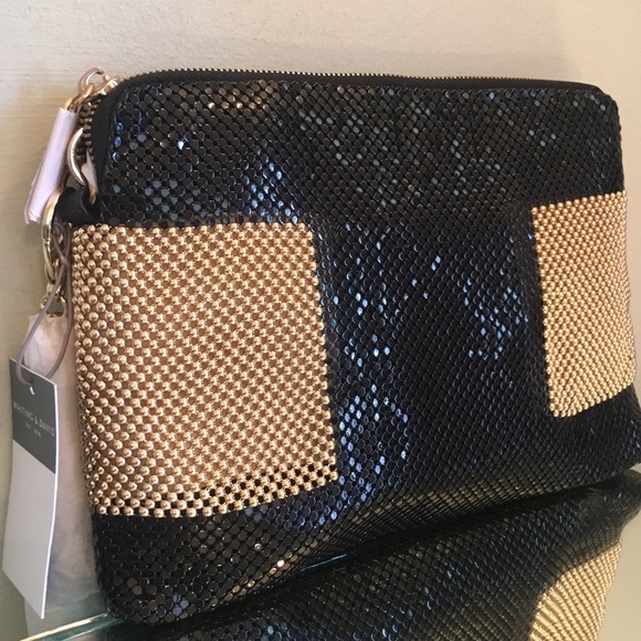 Whiting & Davis BLACK & GOLD Metal Mesh Clutch bag - Picture 6 of 8