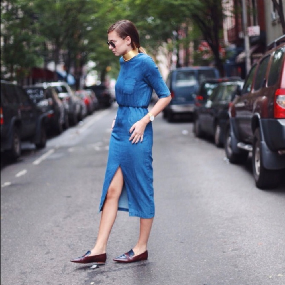 ASOS Midi Length Denim T-Shirt Dress in Mid Wash