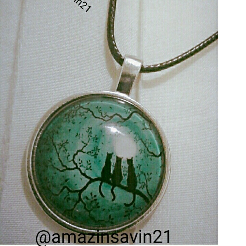 Unisex 3Blk Cats Moon Pendant NECKLACE!!