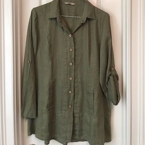 Soft Surroundings 100% Olive Linen Swing Top