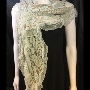 Mint Green and Brown Ruffled Lace Scarf