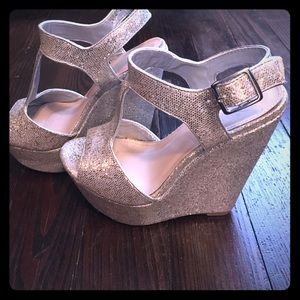 Silver glitter wedges, size 5.5