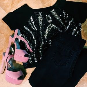 Sequined Black Crop Top