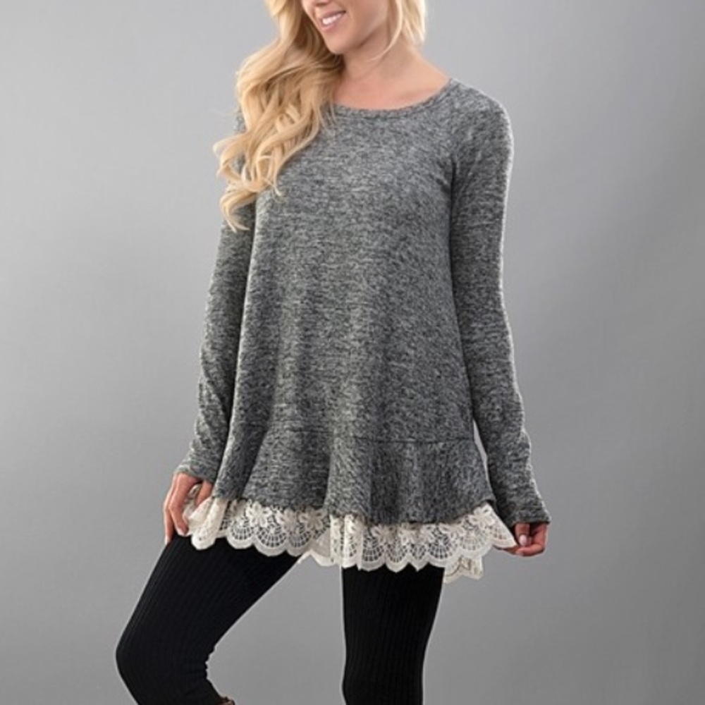 🌷SALE TODAY ONLY🌷Charcoal Lace Detail Top/Dress