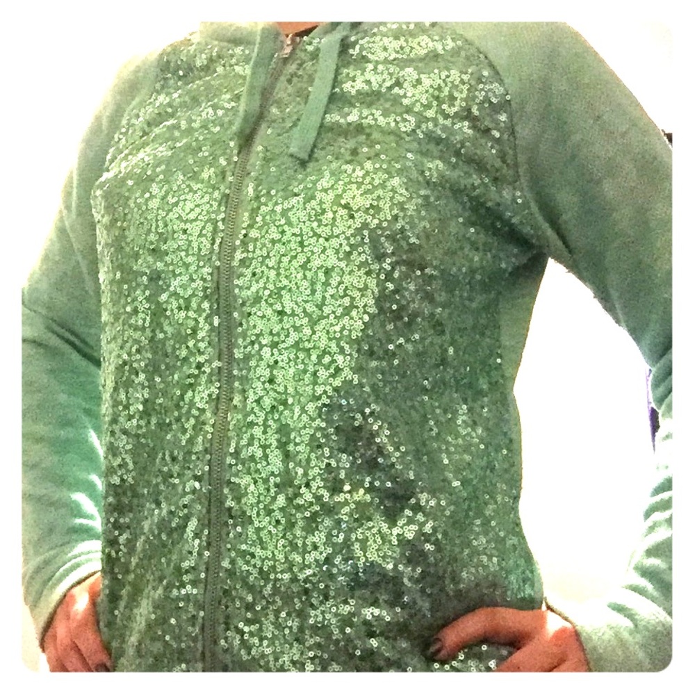 🚫SOLD🚫 Teal sequined zip up hoodie
