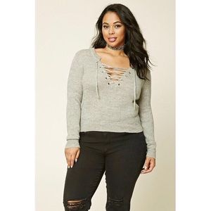 Forever21 Plus Lace Up Grey Sweater