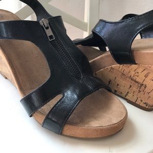 Aerosols Zip Top Vegan Leather Black Cork Wedges