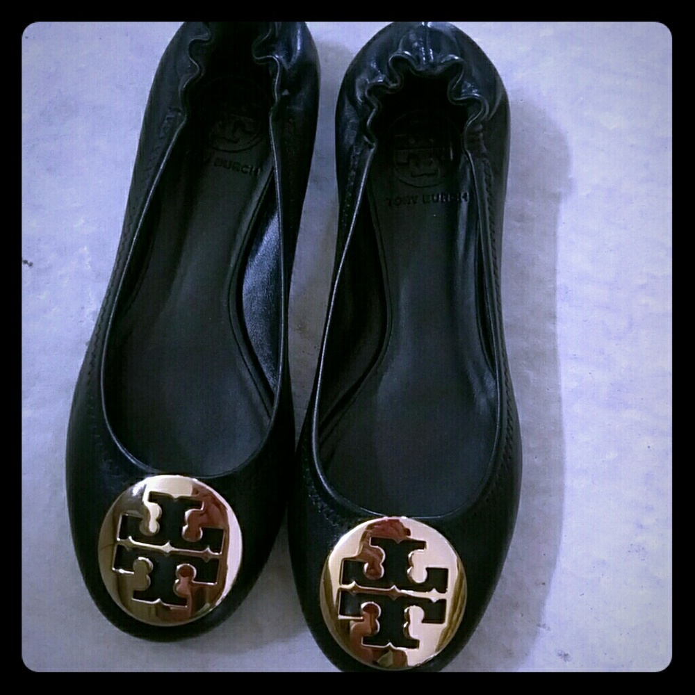 Black and gold Tory Burch Ballet Flats