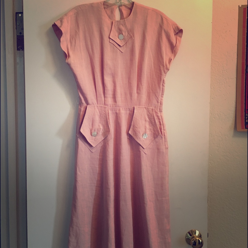Vintage Pink Linen Dress
