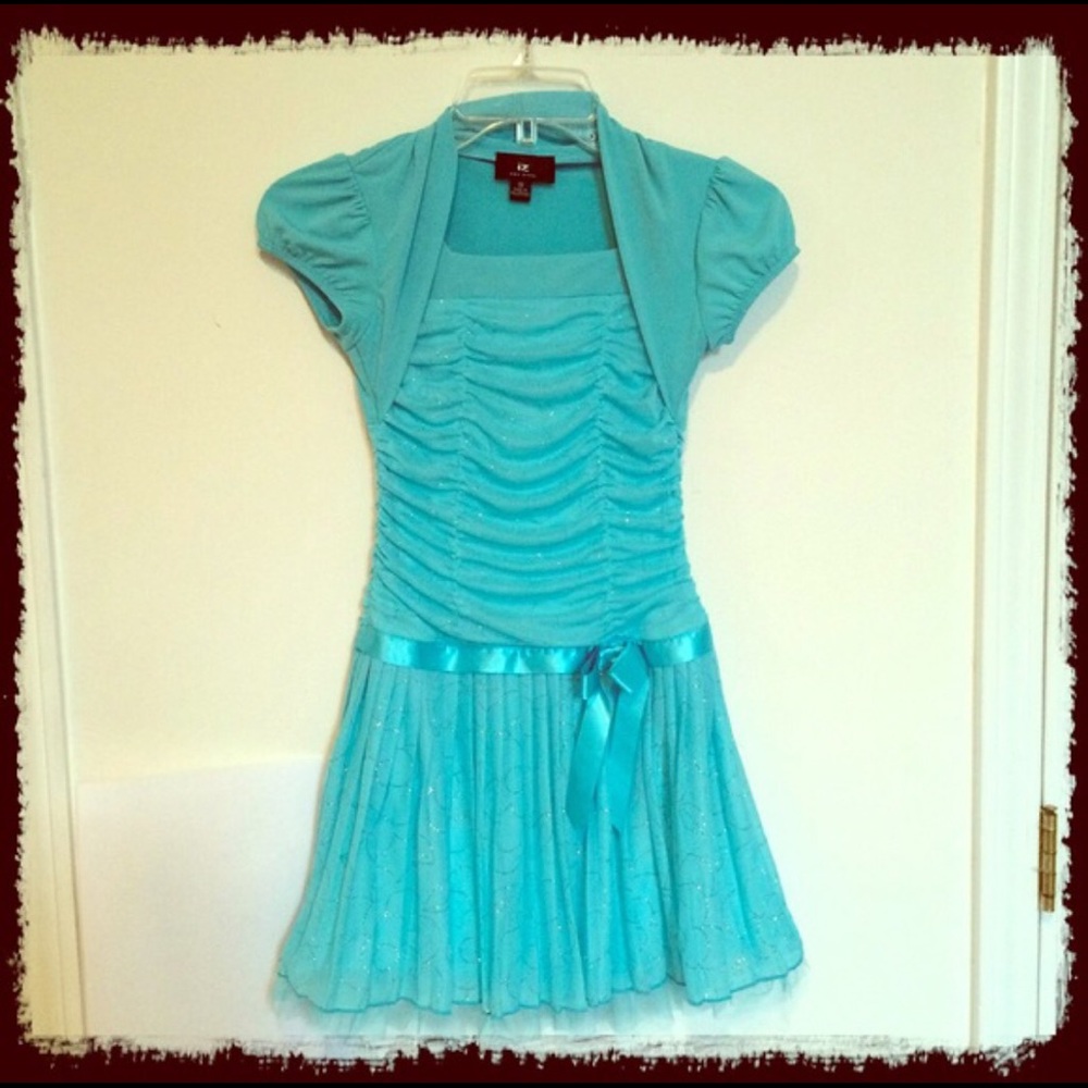 Girls aqua glamour dress EUC