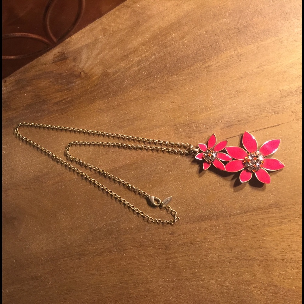 New Coldwater Creek Jeweled Red Flower Necklace