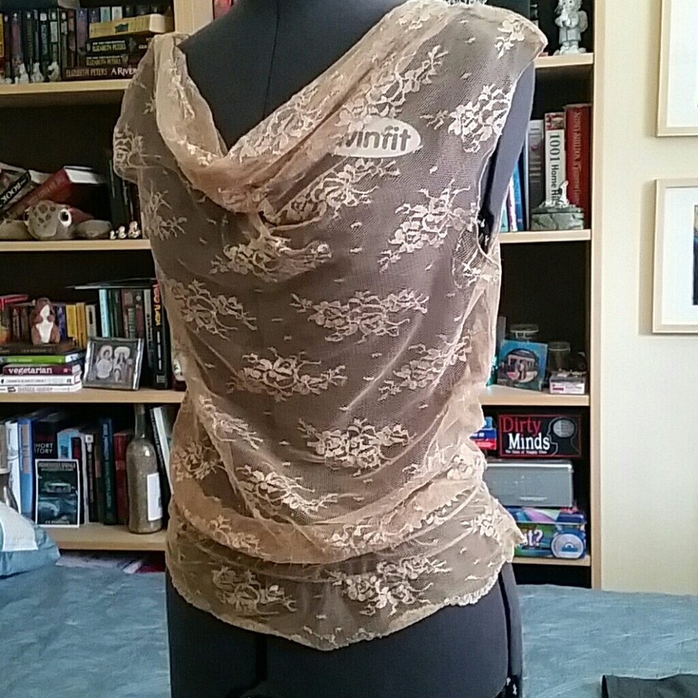 CLEARANCE! Lacy beige cowl neck top