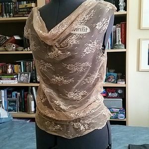 CLEARANCE! Lacy beige cowl neck top