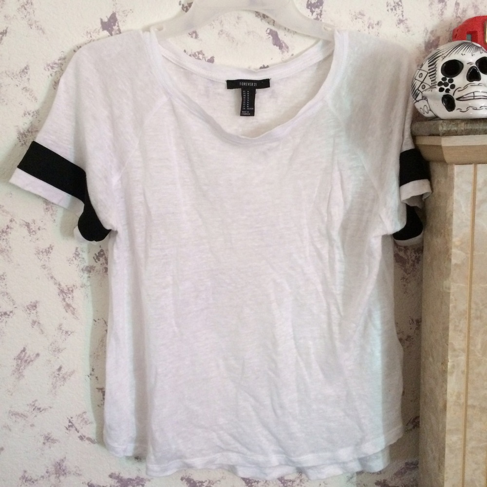 Forever 21 white sheer short sleeve mesh stripes