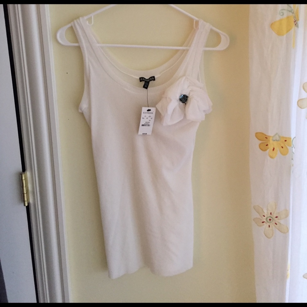 White Tank Top with Sequin Flower Detail