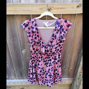 Coral / Navy / Tan Flirty Summer Dress - Size S