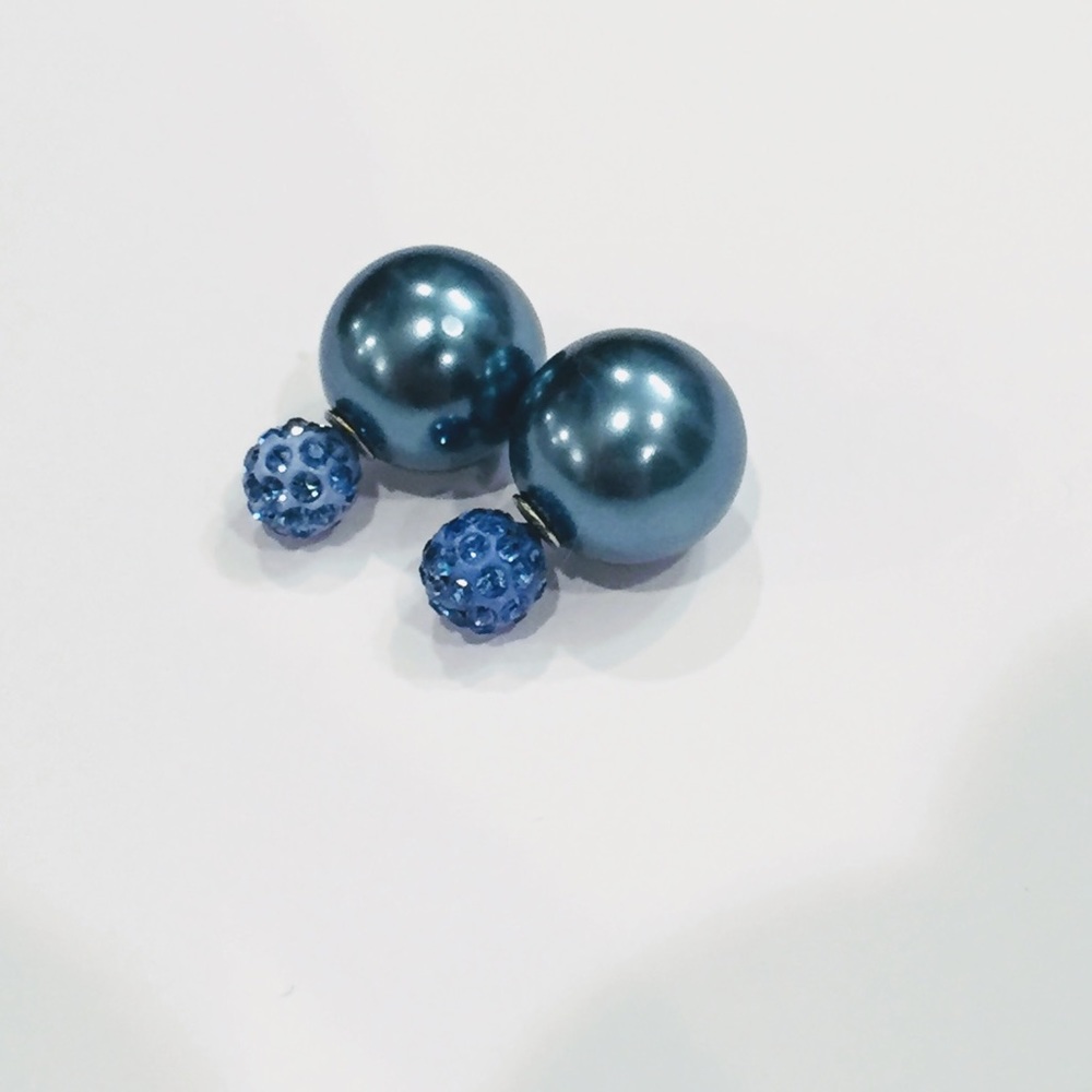 Blue Double sided Pearl Rhinestone Earrings
